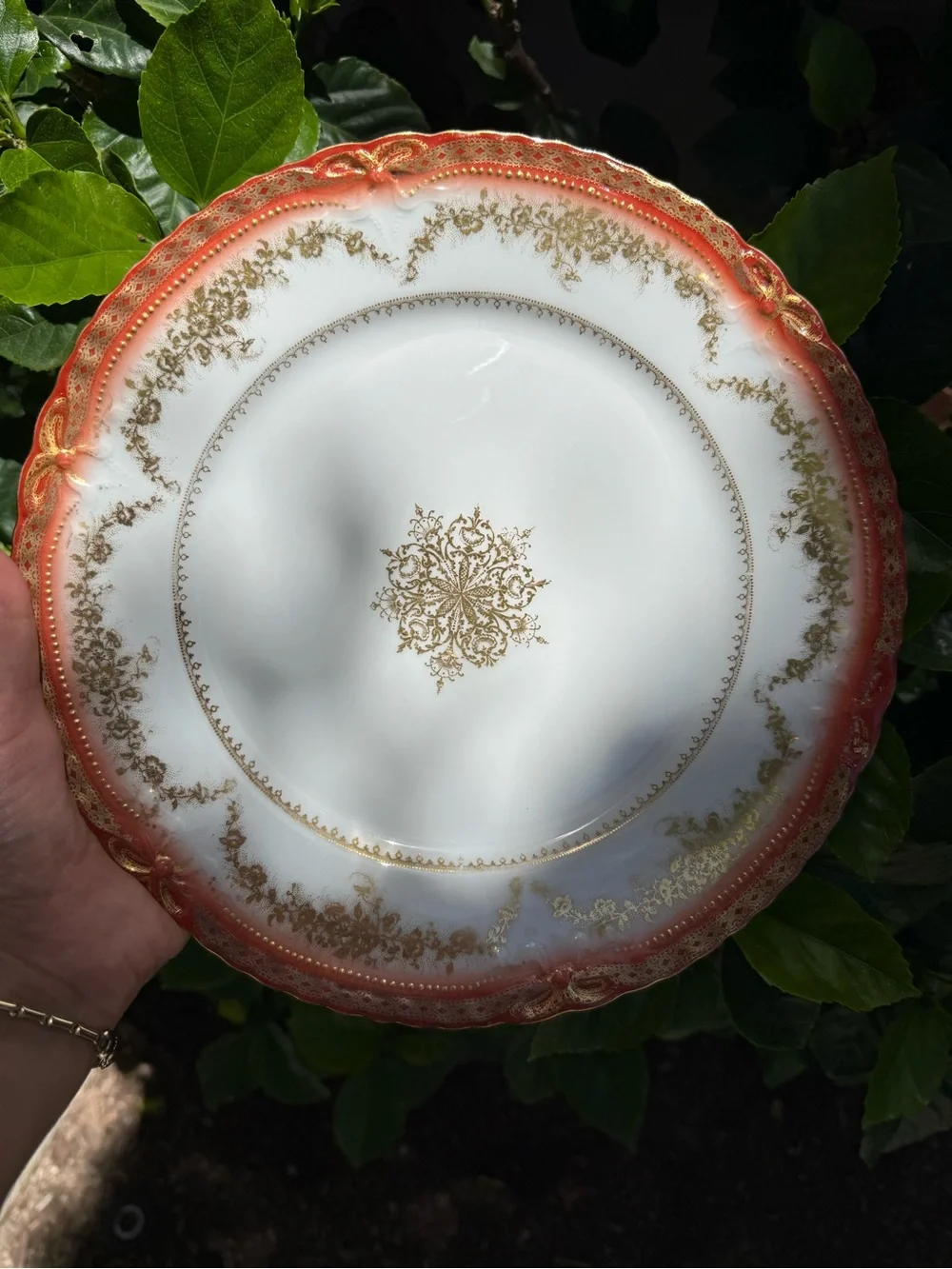 Limoges Coral and Gold Gilded Decorative Charger Plate